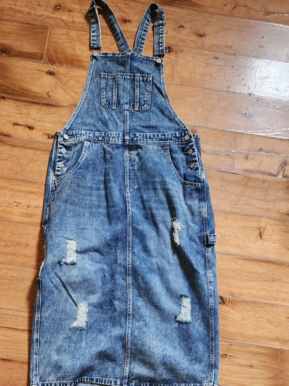 Distressed Denim Overall Maxi Jumper